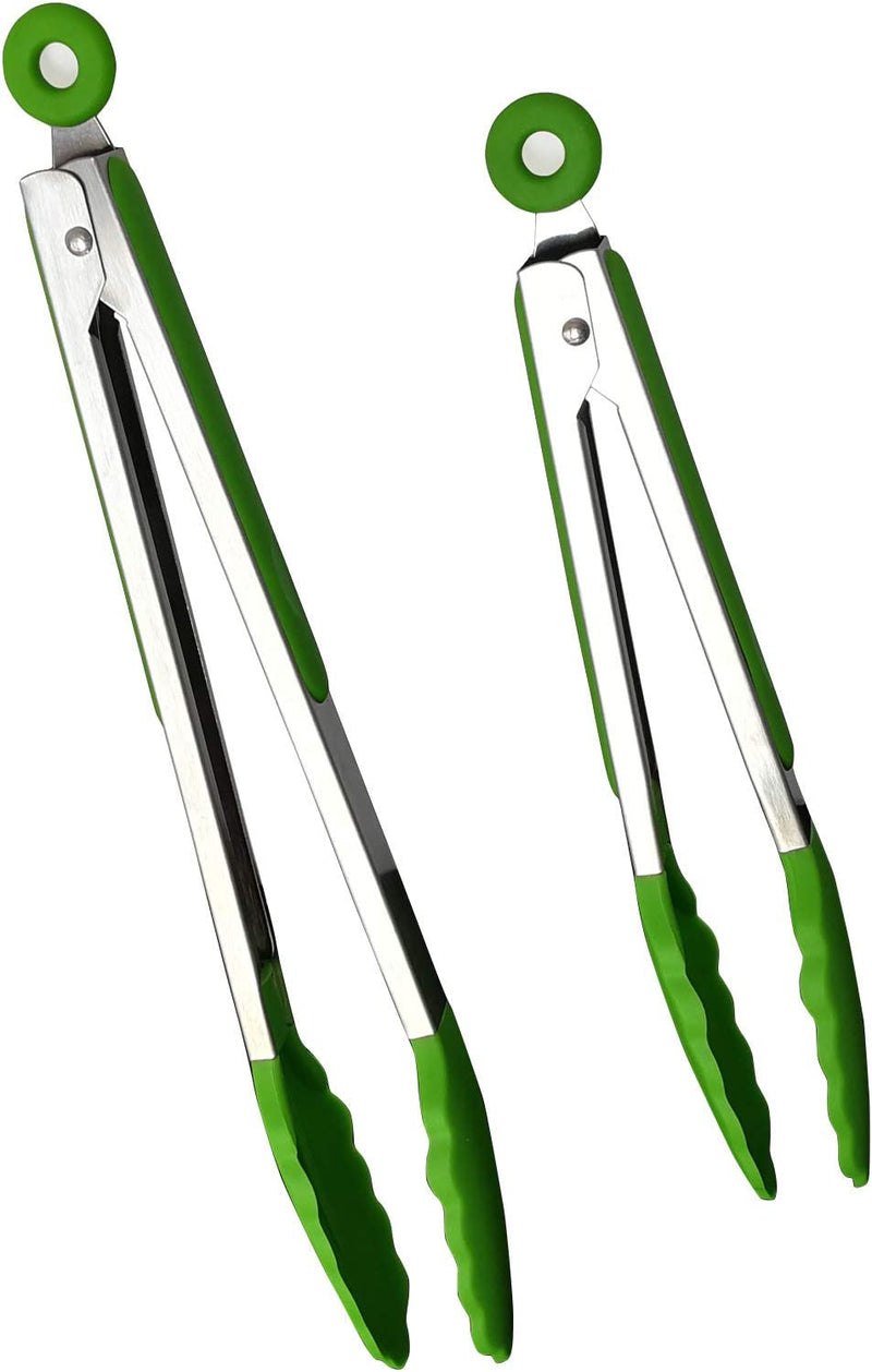 Cooking Tongs,Stainless Steel BBQ and Kitchen Tools with Silicone Tips,Set of 2 - 9,12 Inches - Black Home & Garden > Kitchen & Dining > Kitchen Tools & Utensils ALLTOP Green  