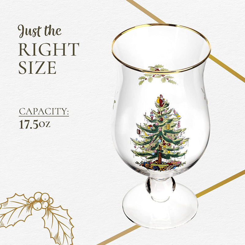 Spode- Christmas Tree Tulip Stemmed Glasses, Set of 4, 17.5 Ounces- Made of Glass – Gold Rim- Classic Drinkware for Beers, Ipas, Craft Brews, and Ales Home & Garden > Kitchen & Dining > Tableware > Drinkware Spode   
