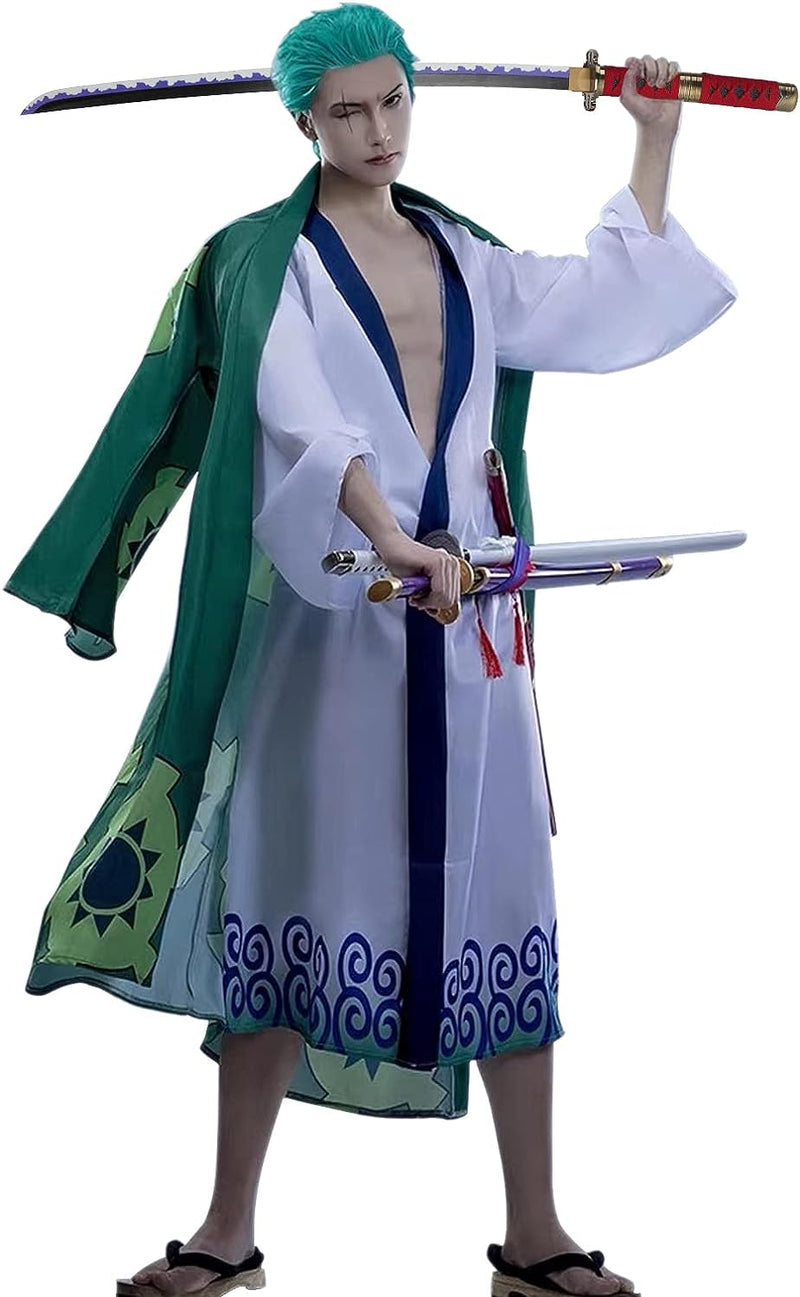 Forgemith Roronoa Zoro Cosplay Costume,Anime Cloak Robe Wano Country Kimono,For Zoro Cosplay and Halloween Party