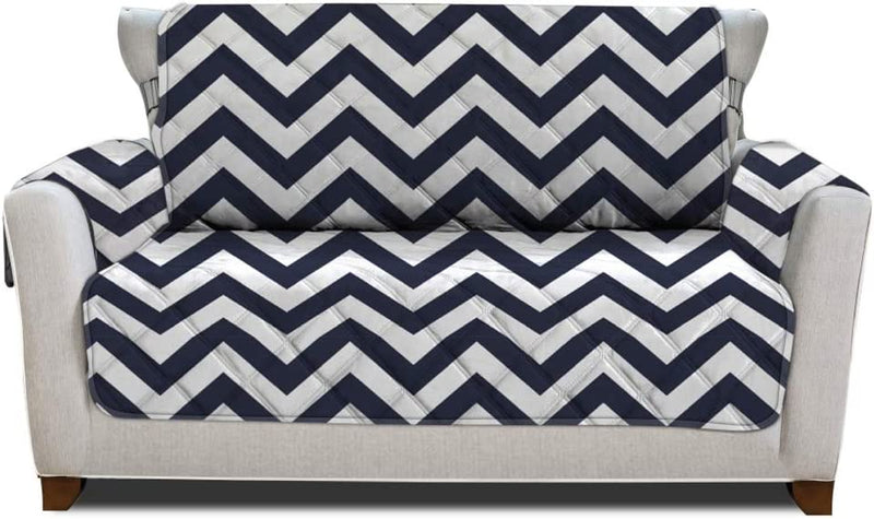 MIGHTY MONKEY Patented Sofa Slipcover, Reversible Tear Resistant Soft Quilted Microfiber, XL 78” Seat Width, Durable Furniture Stain Protector with Straps, Washable Couch Cover, Chevron Navy White Home & Garden > Decor > Chair & Sofa Cushions MIGHTY MONKEY Chevron: Navy/White Loveseat 