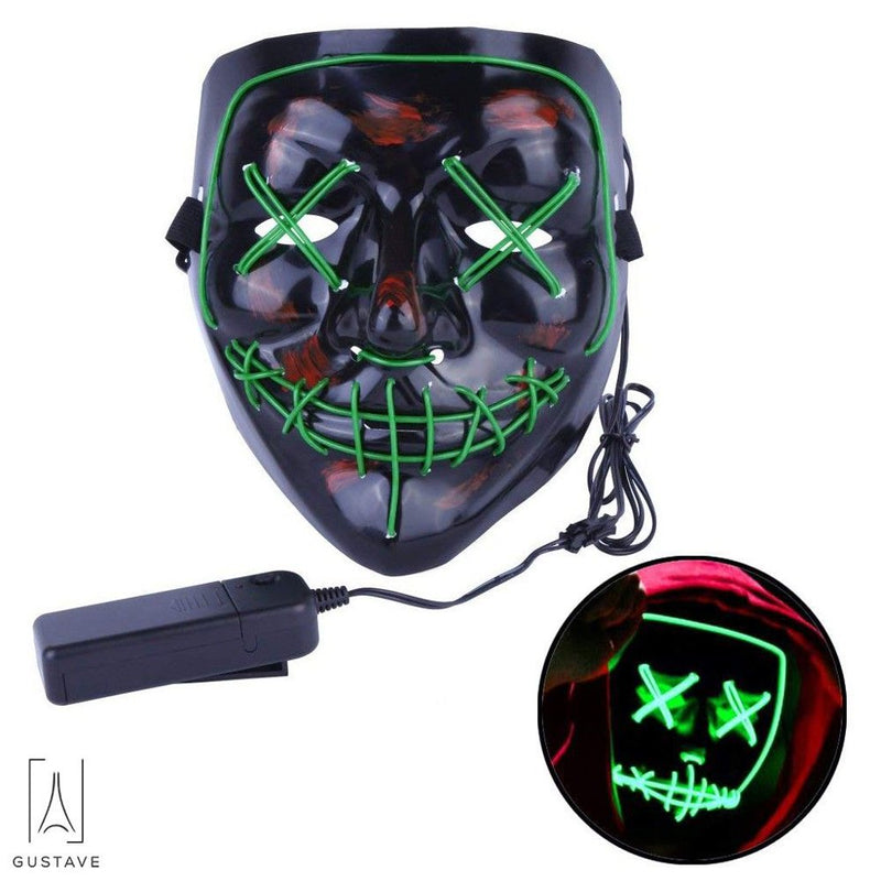Gustave Halloween LED Glow Mask + AA Battery 4 Lighting Modes Scary EL Wire Mask for Purge Movie Costume Festival Party "Green" Apparel & Accessories > Costumes & Accessories > Masks Gustave   