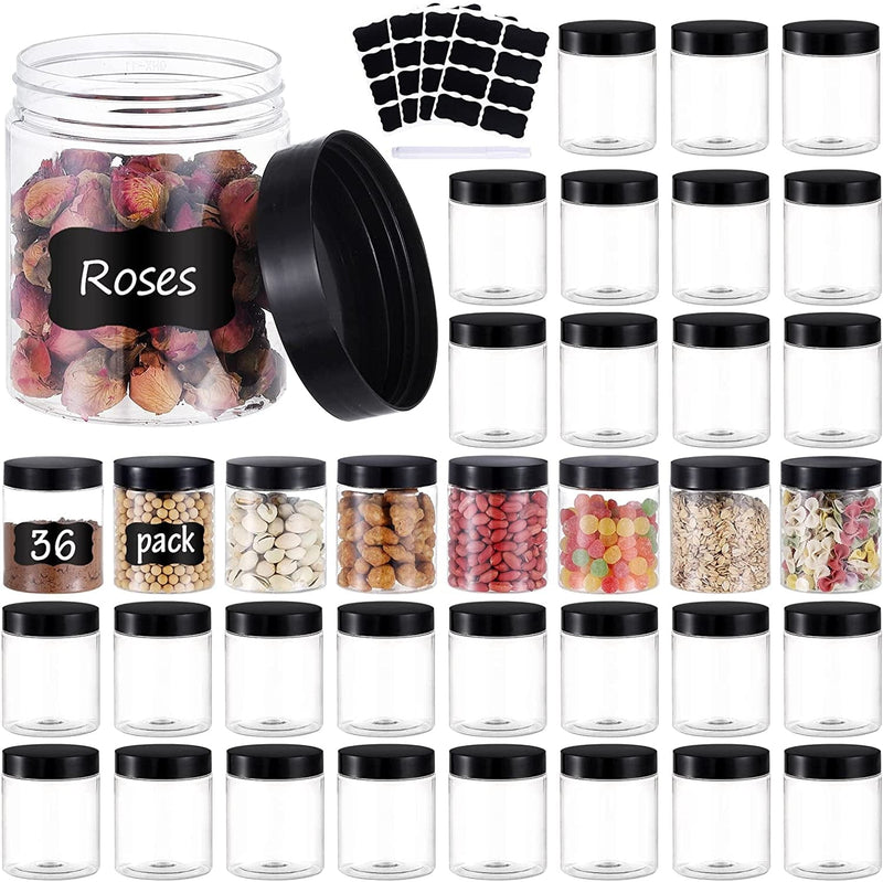 36PCS 8OZ Plastic Jars with Screw on Lids, Pen and Labels Refillable Empty round Slime Cosmetics Containers for Storing Dry Food, Makeup, Slime, Honey Jam, Cream, Butter, Lotion… Home & Garden > Decor > Decorative Jars OUSHINAN   