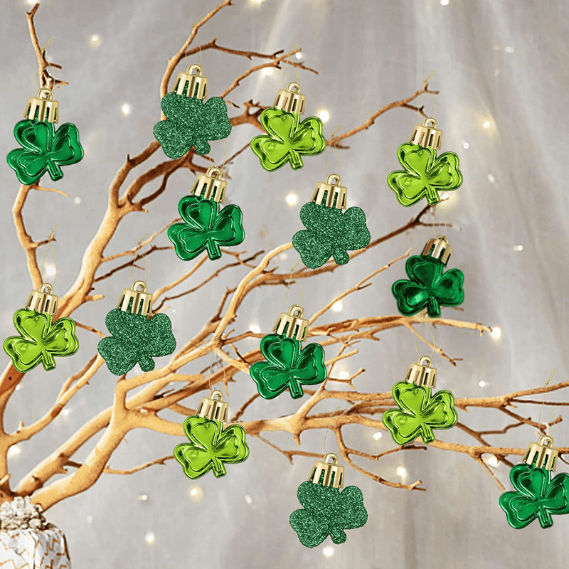 36Pcs St Patrick'S Day Mini Shamrock Ornaments for Small Tree Decorations Good Luck Clover Hanging Bauble Green Trefoil Irish Ornaments for Saint Patrick'S Day Tree Shelf Decor Party Favors Supplies