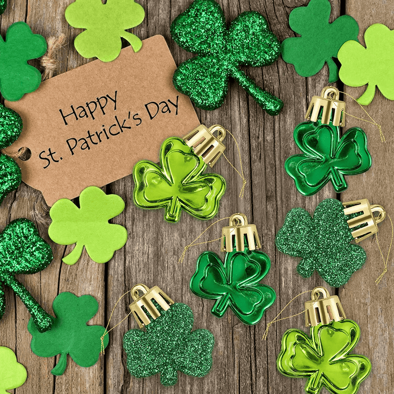 36Pcs St Patrick'S Day Mini Shamrock Ornaments for Small Tree Decorations Good Luck Clover Hanging Bauble Green Trefoil Irish Ornaments for Saint Patrick'S Day Tree Shelf Decor Party Favors Supplies
