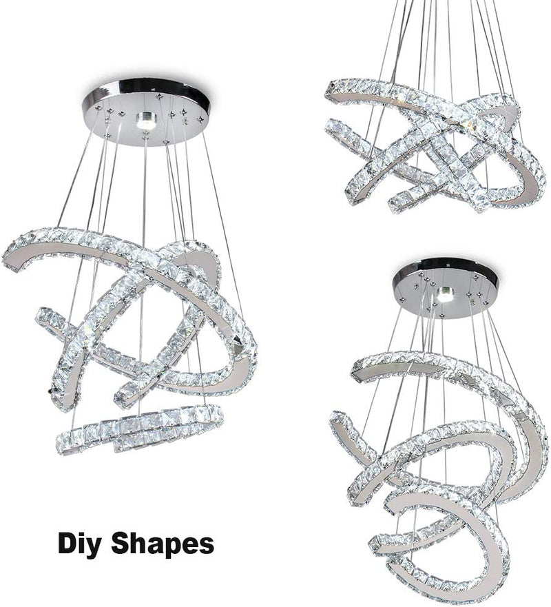 Modern Crystal Chandeliers 3C Rings Led Pendant Lamp Adjustable Stainless Steel Ceiling Lighting Fixture for Living Room Dining Room Bedroom(Cool White) Home & Garden > Lighting > Lighting Fixtures > Chandeliers Generic   