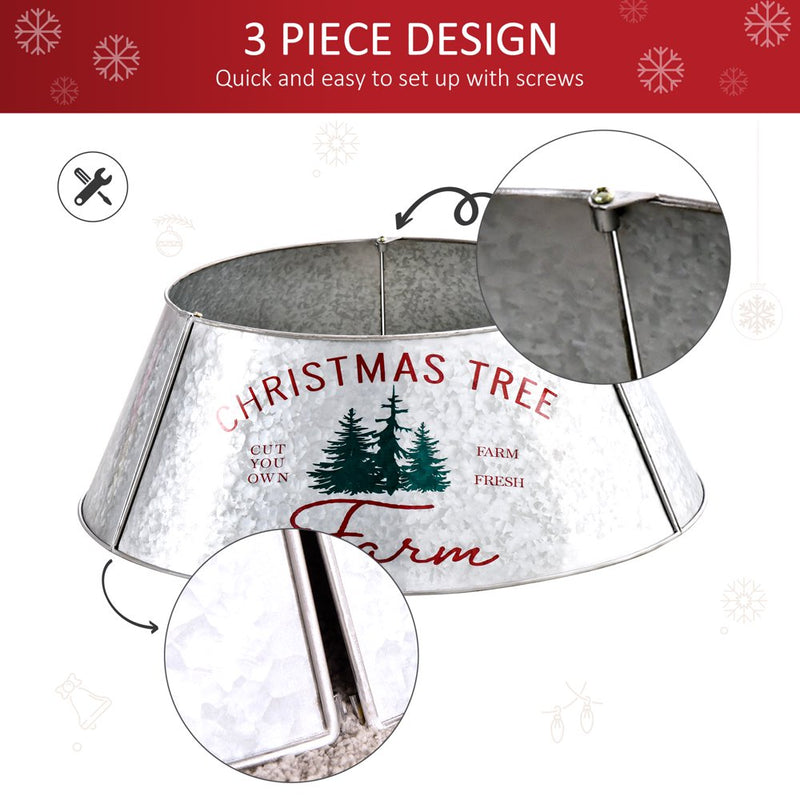 HOMCOM 26" Farmhouse Silver Steel Christmas Tree Skirt Holiday Design Collar Home & Garden > Decor > Seasonal & Holiday Decorations > Christmas Tree Skirts Aosom LLC   