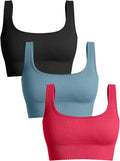 OQQ Women'S 3 Piece Medium Support Tank Top Ribbed Seamless Removable Cups Workout Exercise Sport Bra Sporting Goods > Outdoor Recreation > Winter Sports & Activities OQQ Black Blue Brightred Medium 