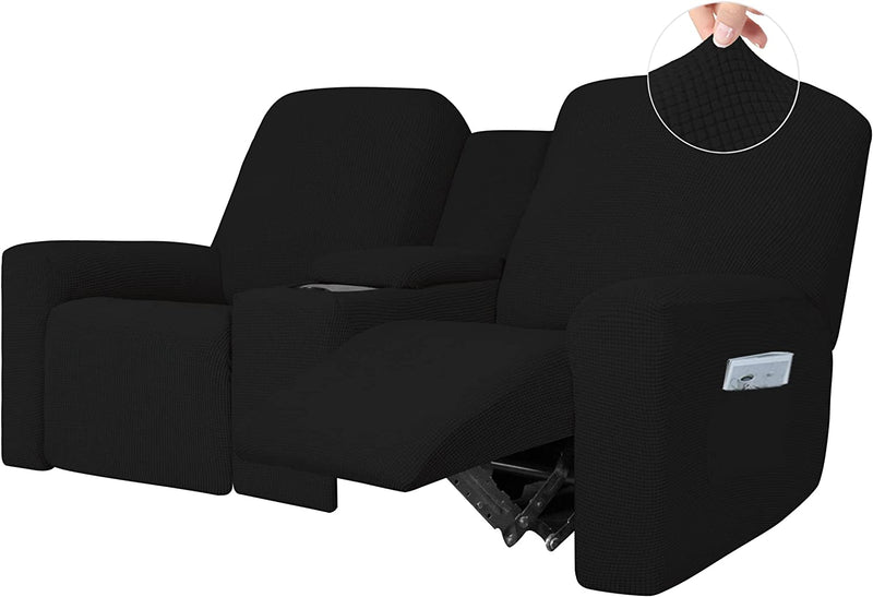 Easy-Going 1 Piece Stretch Reclining Loveseat with Middle Console Slipcover, 2 Seater Loveseat Recliner Cover with Cup Holder and Storage, Recliner Couch Sofa Cover, Furniture Protector Black Home & Garden > Decor > Chair & Sofa Cushions Easy-Going Black  