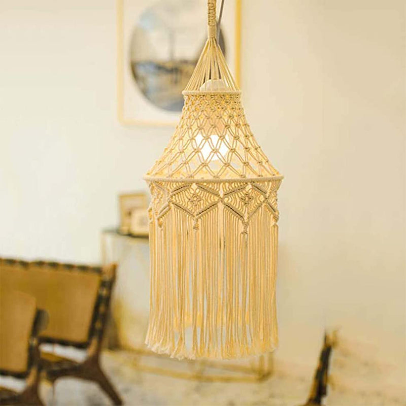 WAQIA HOUSE Boho Plug in Pendant Light Hanging Handmade Macrame Lamp Shade with Cord, On/Off Switch, Chandelier for Bohemian Decor Bedroom Living Room, Warm White, 30X30X80Cm (ZX5561260D9EO) Home & Garden > Lighting > Lighting Fixtures WAQIA HOUSE   