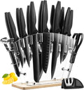 Kitchen Knife Set, GMFINE 17-Piece High Carbon Stainless Steel Knife Set with Acrylic Stand, Scissors, Peeler, Knife Sharpener and 13 Knives, Black Home & Garden > Kitchen & Dining > Kitchen Tools & Utensils > Kitchen Knives GMFINE Black w/ Wood Base  