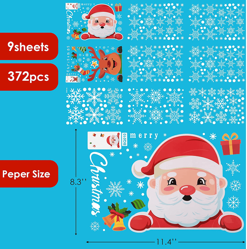 372PCS (9 Sheets) Christmas Snowflake/Reindeer/Santa Claus Window Cling Stickers for Glass Window, Double Side Prited Christmas Window Clings for Party, Reusable Xmas Decorations Sticker Home & Garden > Decor > Seasonal & Holiday Decorations& Garden > Decor > Seasonal & Holiday Decorations BIIBeSeamu   