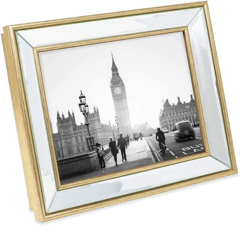Isaac Jacobs 8X10 Gold Beveled Mirror Picture Frame - Classic Mirrored Frame with Deep Slanted Angle Made for Wall Décor Display, Photo Gallery and Wall Art (8X10, Gold) Home & Garden > Decor > Picture Frames Isaac Jacobs International   
