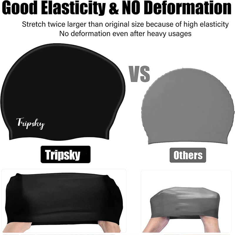 Tripsky Silicone Swim Cap for Long Hair | Swimming Cap for Women Men Teenager | Curved Bathing Cap Ideal for Curly Short Medium Long Thick Hair,Keep Your Hair Dry & Unchanged Sporting Goods > Outdoor Recreation > Boating & Water Sports > Swimming > Swim Caps Tripsky   