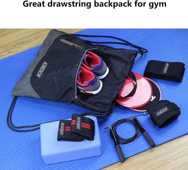 Drawstring Backpack Gym String Bag Sack Pack Sackpack Knapsack Sports Men Women Workout Dance Track Travel Beach Swim (Black) One_Size Home & Garden > Household Supplies > Storage & Organization ADMENOW   