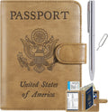 Passport Holder Cover Wallet RFID Blocking Leather Card Case Travel Accessories for Women Men Sporting Goods > Outdoor Recreation > Winter Sports & Activities PASCACOO 111#Brown Clear Vaccine Card Slot 