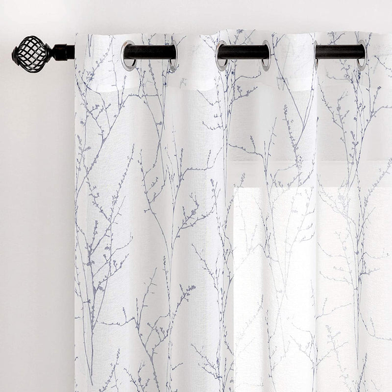 MIULEE Sheer Curtains 84 Inches Long Grommet Top Green Tree Branch White Curtain 2 Panels Window Curtains Tree Pattern for Living Room Home & Garden > Decor > Window Treatments > Curtains & Drapes MIULEE Blue 52"W*63"L 