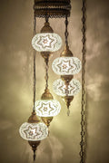 DEMMEX Swag Plug in Light, Turkish Moroccan Colorful Mosaic Wall Plug in Ceiling Hanging Light Chandelier Lighting with 15Feet Chain Cord & Plug, 5 Big Shades (Multi) Home & Garden > Lighting > Lighting Fixtures > Chandeliers DEMMEX White & Clear  