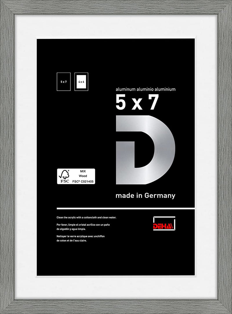 DEHA Design Picture Frame Tribeca 12X16 Inch Soft Frosted Silver | Displays 11X14 with Mat and 12X16 without Mat | Modern Stable Aluminium Metal Frame with Shatter Resistant Glass | Horizontal and Vertical Format for Wall Mount | Photo Poster Art Home & Garden > Decor > Picture Frames DEHA Design Soft Frosted Grey 5x7 