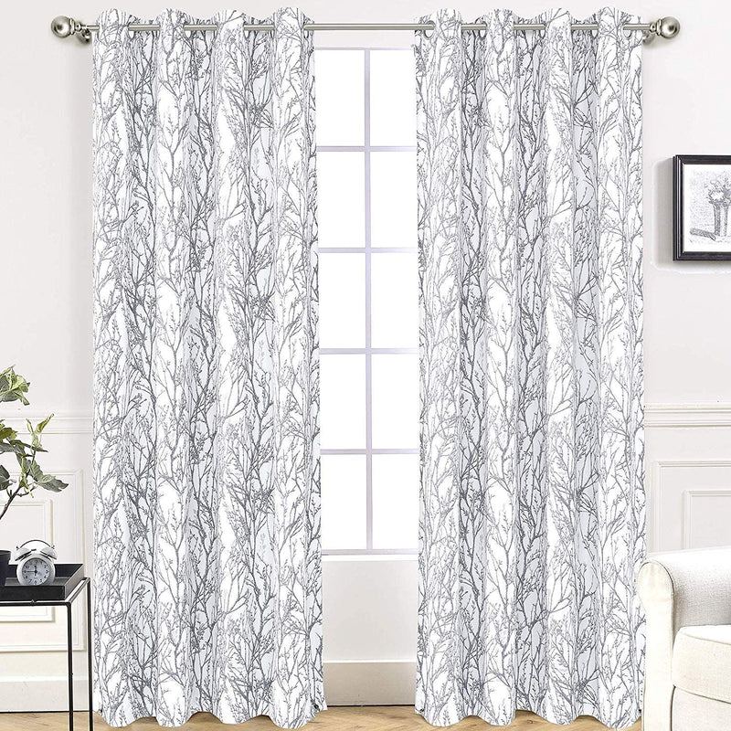 Driftaway Tree Branch Botanical Pattern Painting Blackout Room Darkening Thermal Insulated Grommet Lined Window Curtains 2 Panels 2 Layers Each 52 Inch by 84 Inch Gray Home & Garden > Decor > Window Treatments > Curtains & Drapes DriftAway Grey 52"x84" 