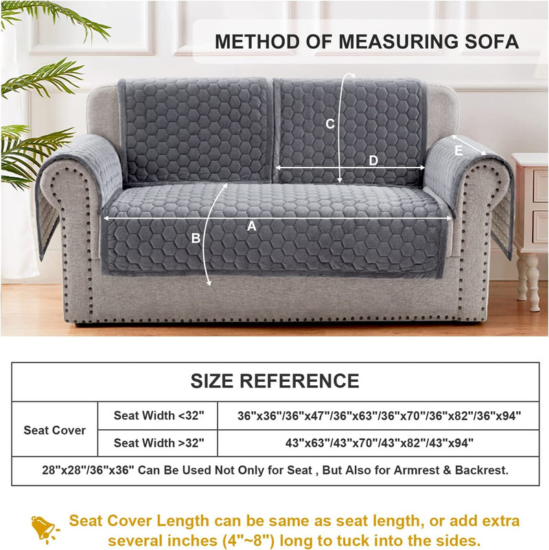 Ostepdecor Sofa Armrest Covers, Backrest Covers, Quilted Sectional Couch Covers, Velvet Sofa Cover for Dogs Cats Pet Love Seat Leather L Shaped, Gray 28 X 28 Inches Home & Garden > Decor > Chair & Sofa Cushions OstepDecor   