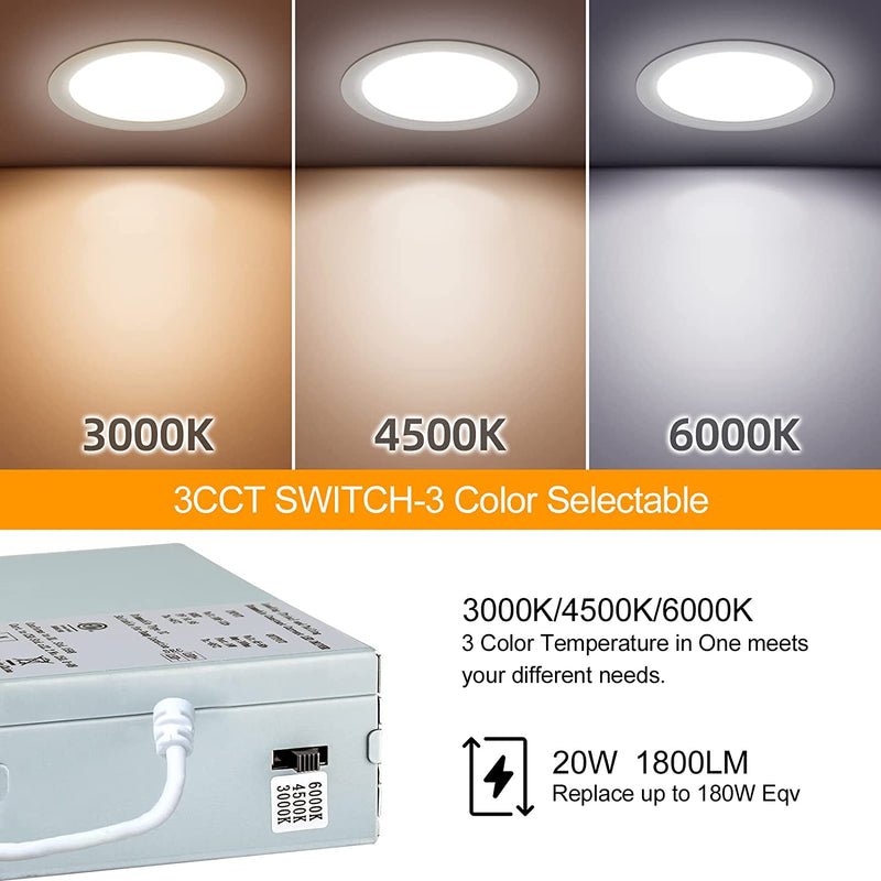 6 Pack 8 Inch LED Recessed Lighting with Junction Box Ultra-Thin, 3000K/4500K/6000K Selectable, 8" Dimmable Canless LED Downlight, 1800LM CRI80 High Brightness 5%-100% Recessed Light… Home & Garden > Lighting > Flood & Spot Lights LZHOME   