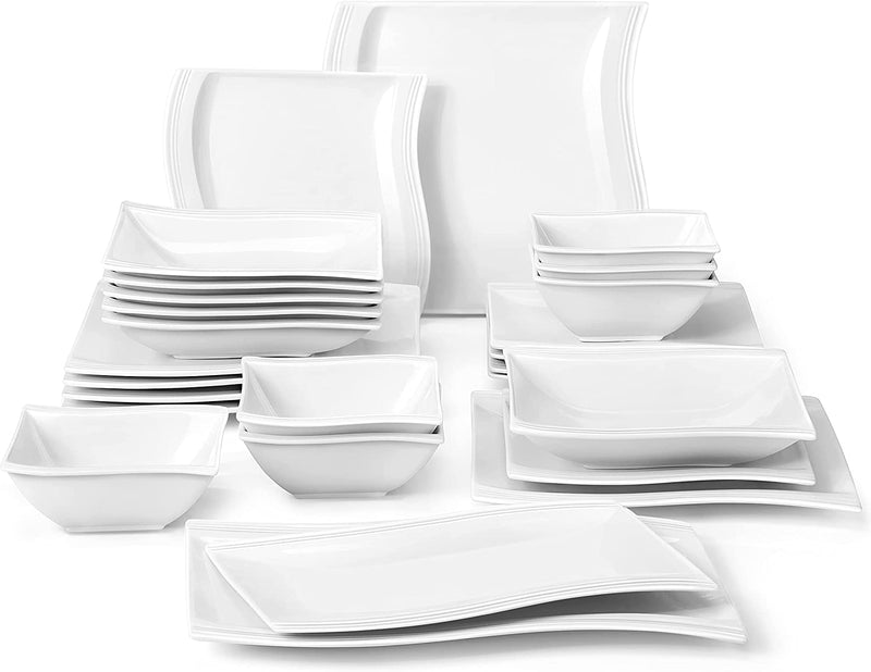MALACASA Dinnerware Sets, 30 Piece Marble Grey Square Plates and Bowls Sets, Porcelain Dinner Set with Dishes, Plates Set, Cups and Saucers, Modern Dish Set for 6, Series Flora Home & Garden > Kitchen & Dining > Tableware > Dinnerware MALACASA Ivory White 26 Piece(Service for 6) 