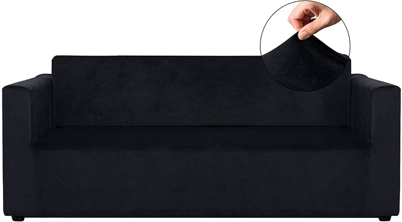 RECYCO Velvet Sofa Covers for 4 Cushion Couch, Furniture Covers for Sofa, Sofa Slipcover 1 Piece for Living Room, Dogs, Navy Home & Garden > Decor > Chair & Sofa Cushions RECYCO Black Large 