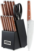 DISHWASHER SAFE MC701 Black Knife Sets of 26, Mccook Stainless Steel Kitchen Knives Block Set with Built-In Knife Sharpener,Measuring Cups and Spoons Home & Garden > Kitchen & Dining > Kitchen Tools & Utensils > Kitchen Knives McCook Rosewood handle with endcap/black block 15 Pieces 