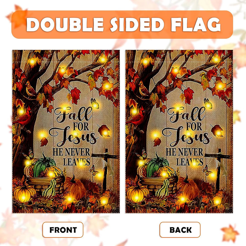 Fall Garden Flag Garden Flag with Lights Fall for Jesus He Never Leaves Garden Flag 12X18 Inch Double Sided Burlap Cross Pumpkin Welcome Yard Autumn outside Decoration (Fall-1)  clothmile   