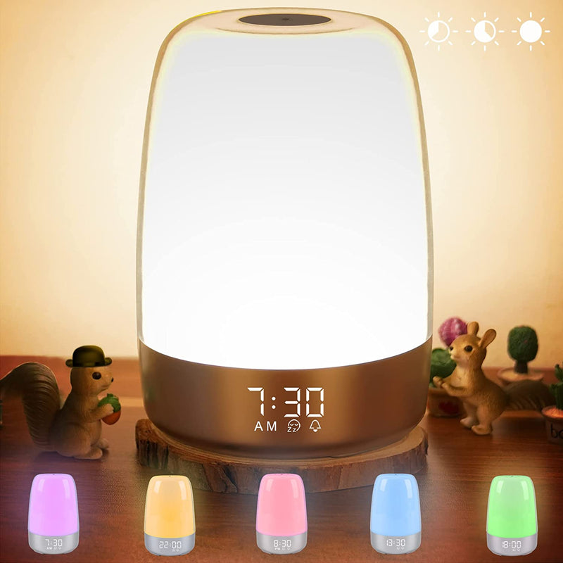 Touch Wake up Night Light with Alarm Clock , Vicsoon Dimmable Warm White Small Bedside Lamp with Sleep Aid Snooze Timer, RGB Color Ambient Nightstand Night, for Kids,Bedroom, Breastfeeding Home & Garden > Lighting > Night Lights & Ambient Lighting Vicsoon Upgraded night light  