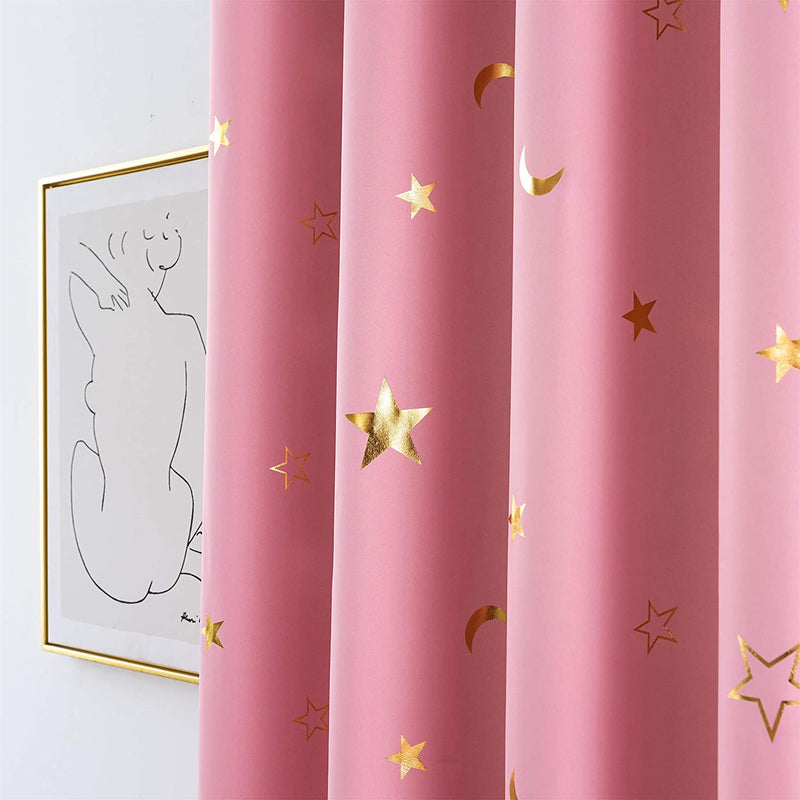 Girl Curtains for Bedroom Pink with Gold Stars Blackout Window Drapes for Nursery Heavy and Soft Energy Efficient Grommet Top 52 Inch Wide by 84 Inch Long Set of 2 Home & Garden > Decor > Window Treatments > Curtains & Drapes Gold Dandelion   