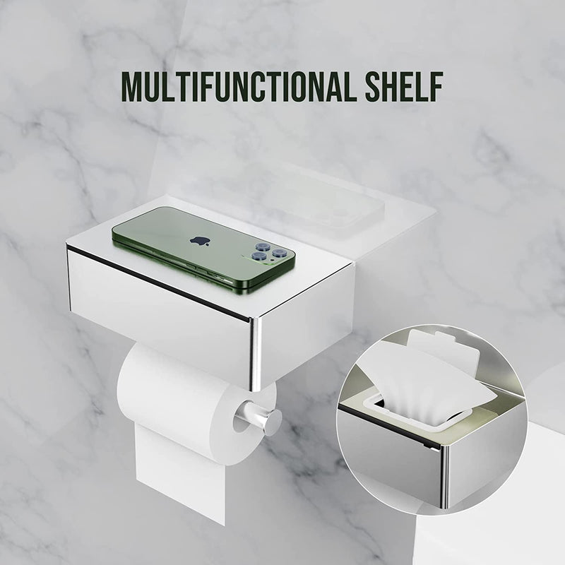 Toilet Paper Holder with Shelf, Flushable Wipes Dispenser, and Storage for Bathroom - Stainless Steel Wall Mount - Keep Your Wipes Hidden Out of Sight Home & Garden > Household Supplies > Storage & Organization AVIU   