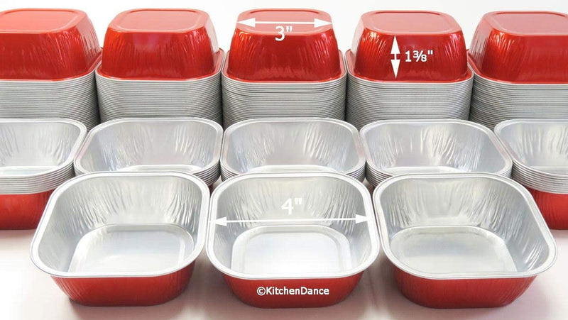 Kitchendance Disposable Aluminum 4" X 4" Square 8 Ounce Dessert Pans W/Lids -