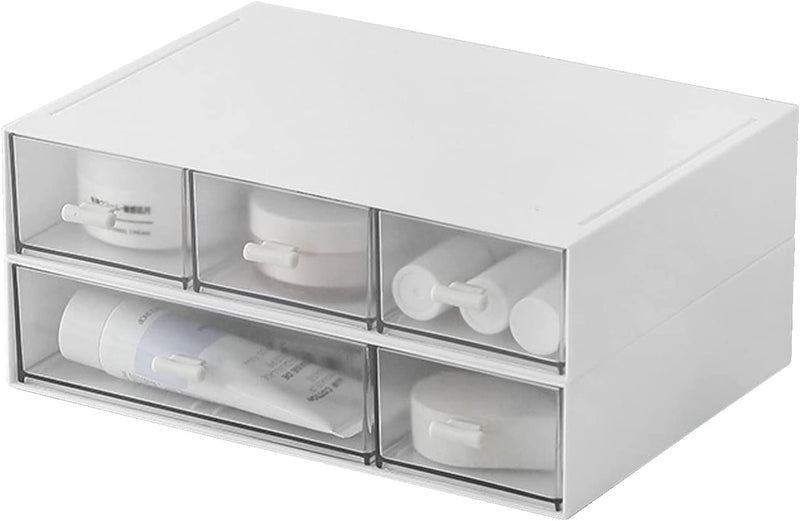 Osteed Desktop Drawers, Desk Organizer with 7 Drawers, Stackable Plastic Storage Box for Home Collection, Cosmetics, Office Supplies (4 Flat Layers, White) Home & Garden > Household Supplies > Storage & Organization OSteed White 2 Flat Layers & 5 Drawers 