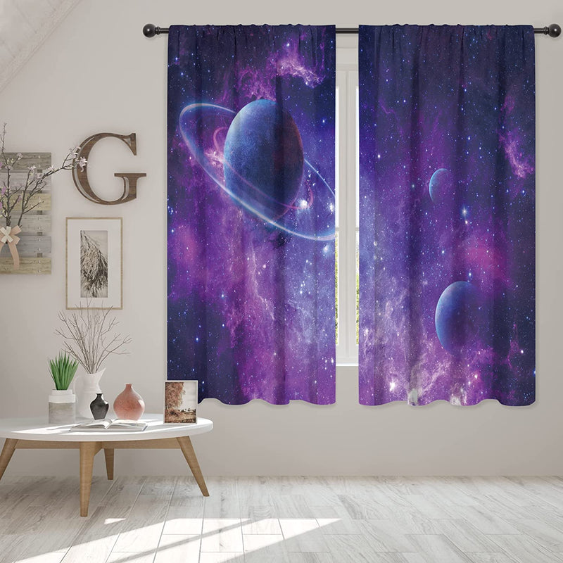 Riyidecor Galaxy Outer Space Nebula Curtains (2 Panels 42 X 63 Inch) Blue Rod Pocket Universe Planets Boys Fantasy Starry Black Art Printed Living Room Bedroom Window Drapes Treatment Fabric WW-CLLE Home & Garden > Decor > Window Treatments > Curtains & Drapes Pan na Purple Galaxy 42Wx63H 