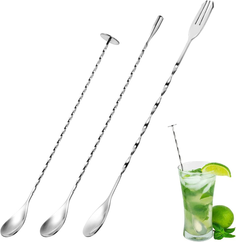 MAZYPO 3 Piece 12 Inch Stainless Steel Mixing Spoons Set, Long Handle Cocktail Spoon Spiral Pattern Bar Spoons Barware Stirring Spoons for Ice Cream, Milkshakes, Juice, Drink Mixing Spoon Home & Garden > Kitchen & Dining > Barware MAZYPO 3 Pack (Silver)  