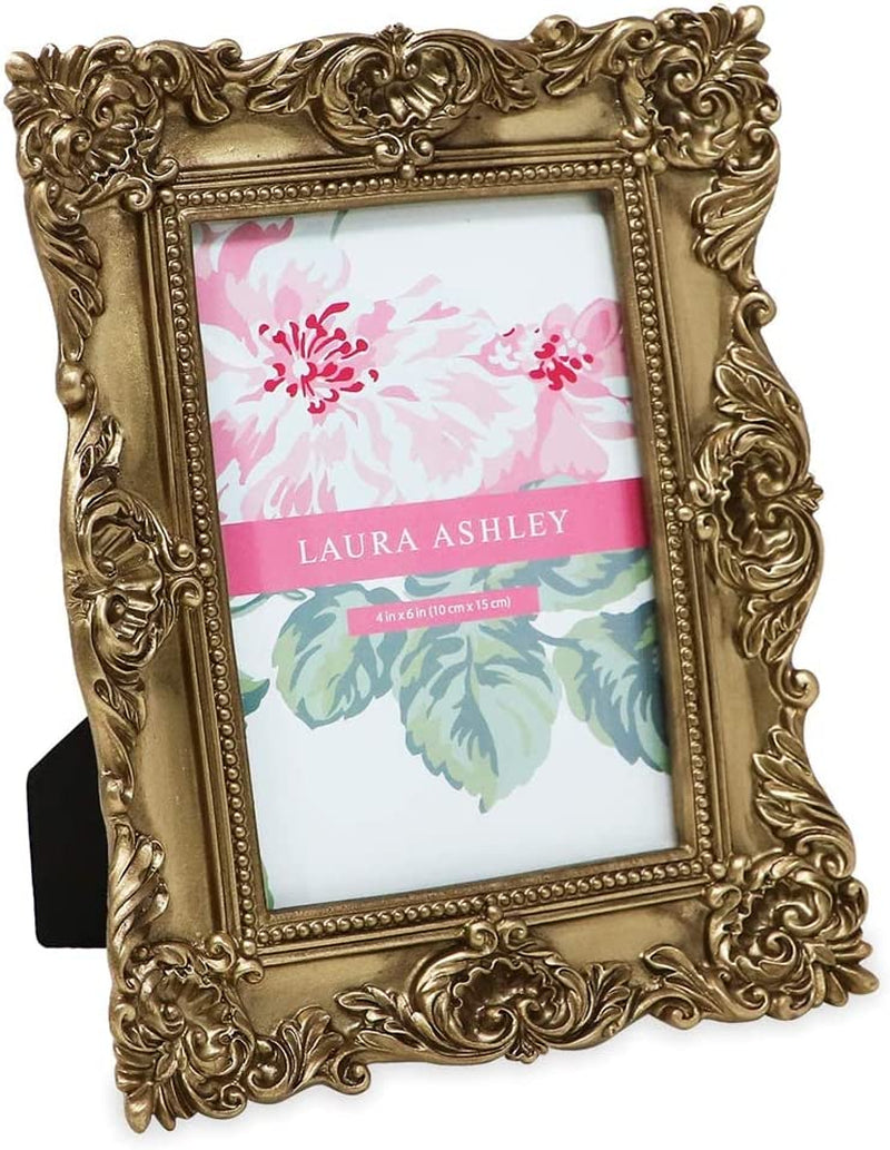 Laura Ashley 5X7 Black Ornate Textured Hand-Crafted Resin Picture Frame with Easel & Hook for Tabletop & Wall Display, Decorative Floral Design Home Décor, Photo Gallery, Art, More (5X7, Black) Home & Garden > Decor > Picture Frames Laura Ashley Gold 4x6 