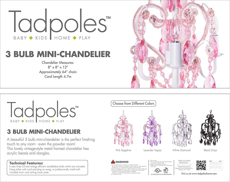 Tadpoles 3-Bulb Vintage Plug-In or Hardwired Mini-Chandelier, Pink Sapphire Home & Garden > Lighting > Lighting Fixtures > Chandeliers Tadpoles   