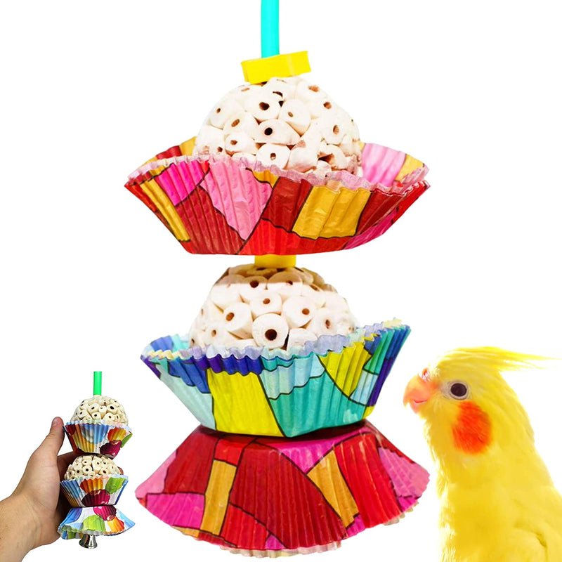 Bonka Bird Toys 1931 Three Cake Colorful Shredding Foraging Treat Natural Sola Conures Cockatiels Parakeets and Other Similar Birds