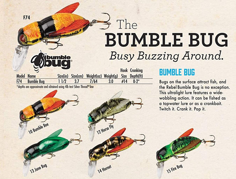Rebel Lures Bumble Bug Topwater / Crankbait Fishing Lure, 1 1/2 Inch, 7/64 Ounce Sporting Goods > Outdoor Recreation > Fishing > Fishing Tackle > Fishing Baits & Lures Pradco Outdoor Brands   