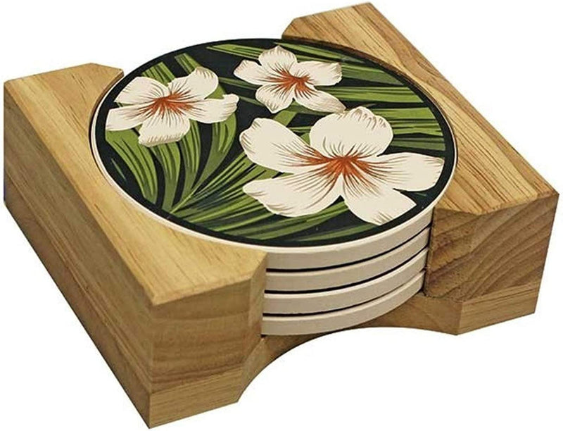 Hawaiian Ceramic Coasters 4 Pack Plumeria Palm Home & Garden > Kitchen & Dining > Barware Islander   