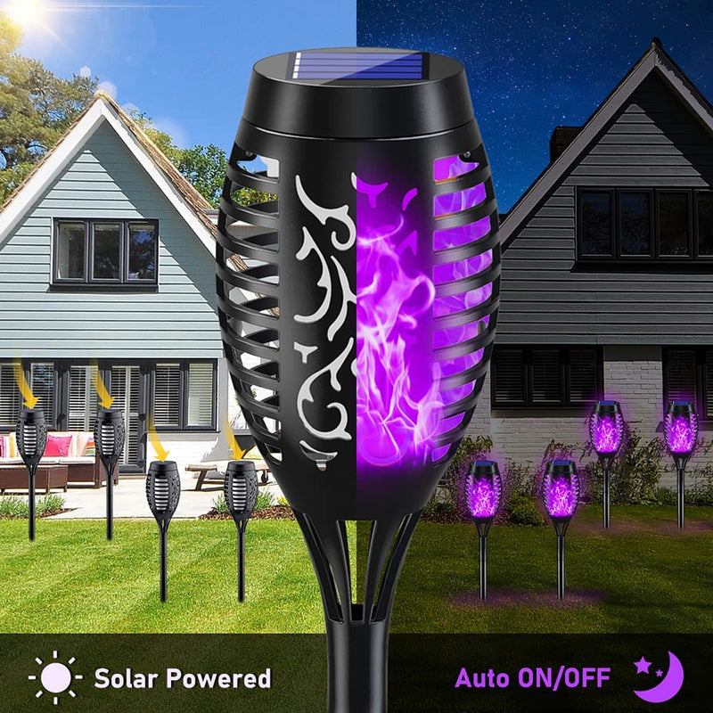 Purple Outdoor Halloween Decorations, 10Pack Solar Halloween Lights Outdoor with Flickering Flame,Solar Tiki Torches for outside Halloween Decorations, Solar Lights Outdoor Waterproof for Yard Pathway  Seiiruue   
