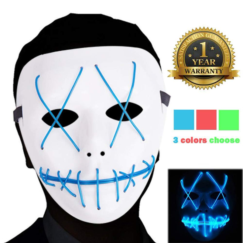 Scary Mask Halloween Cosplay Led Costume Mask El Wire Light up Mask for Festival Parties Blue Apparel & Accessories > Costumes & Accessories > Masks Kuteck   