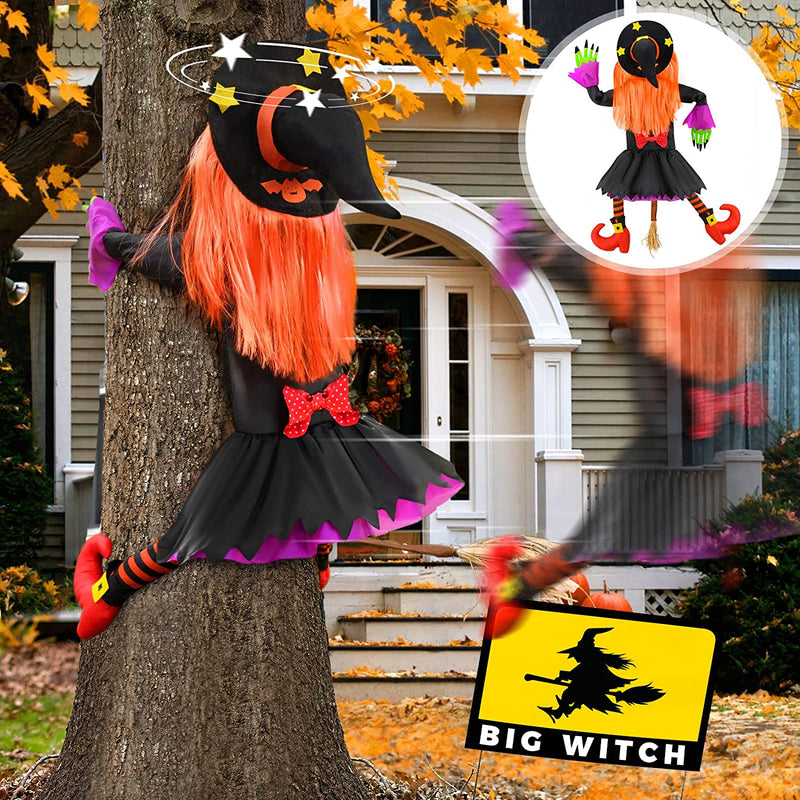 Crashing Witch Decor, Halloween Decorations Clearance Outdoor Witch Props Ornaments, Hanging into Tree/Porch Pole/Door/Indoor/Yard, with Adjustable Band, outside Garden Funny Witches Flying Crashed  Bswalf Large(55 Inch)  