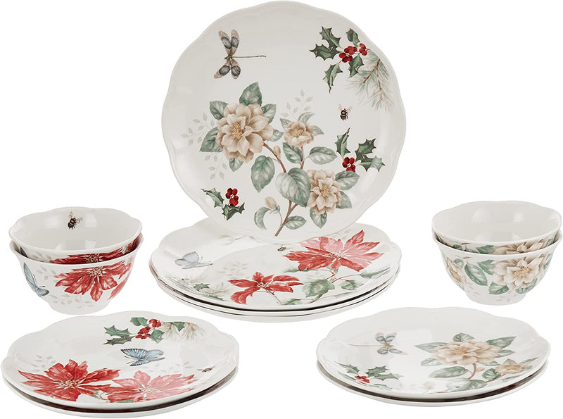 Lenox Butterfly Meadow Holiday 12-Piece Dinnerware Set, 16.60 LB, Red & Green Home & Garden > Kitchen & Dining > Tableware > Dinnerware LENOX 12-Piece Dinnerware Set  
