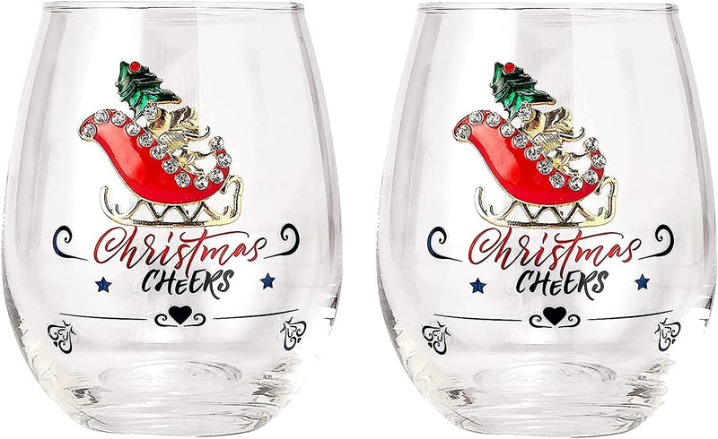 Set of 2 Stemless Christmas Tree Wine Glasses - Christmas Cheer for Holiday Gift and Winter Season - 18 Oz Stemless Decorated Tree Ornament Wine Tumblers for Holiday Season and Winter by GUTE - 4.7" H Home & Garden > Kitchen & Dining > Tableware > Drinkware gute Santa's Sleigh  