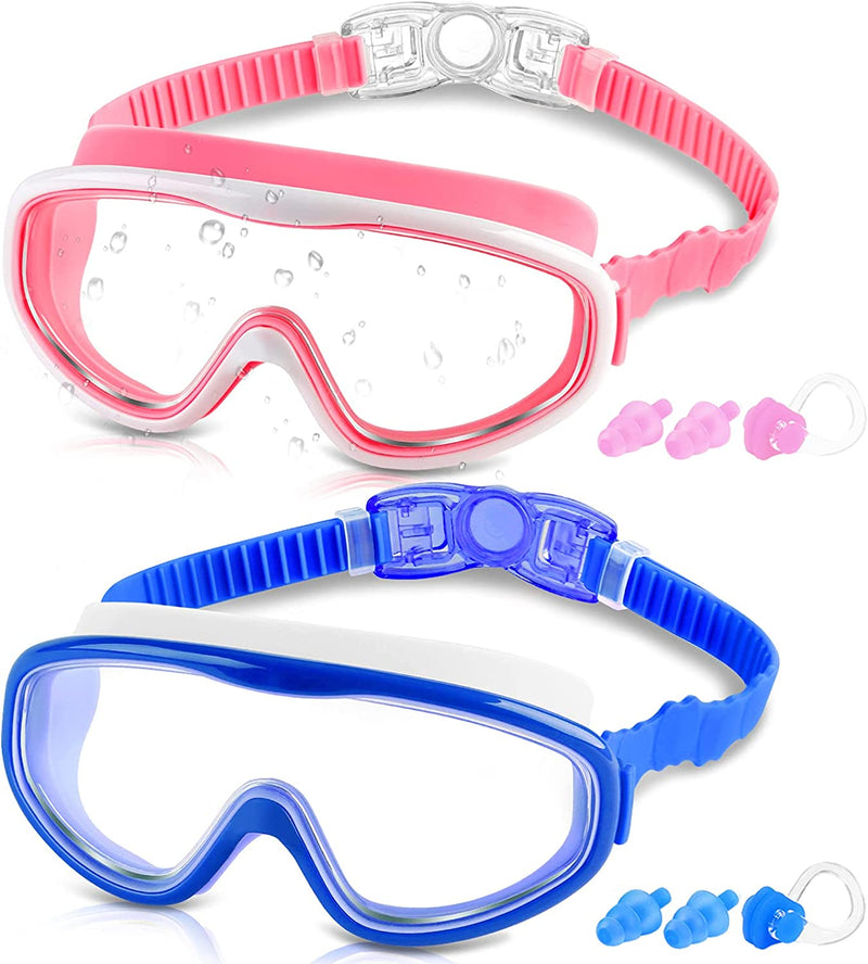 COOLOO Kids Swim Goggles for Age 3-15, 2 Pack Kids Goggles for Swimming with Nose Cover, No Leaking, Anti-Fog, Waterproof Sporting Goods > Outdoor Recreation > Boating & Water Sports > Swimming > Swim Goggles & Masks COOLOO C. Wv-pink+blue  
