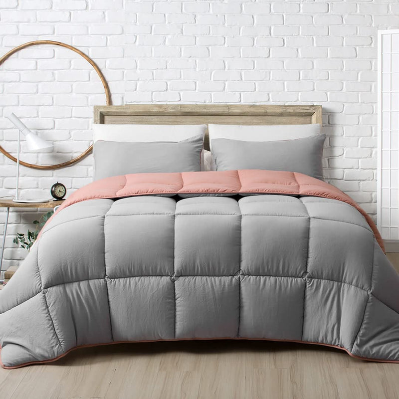 TOPGREEN Grey/Coral Reversible down Alternative Comforter, Full/Queen Bed Duvet Insert, All-Season Ultra-Soft Fluffy 275GSM Bio-Based Microfiber Quilted Duvet Comforter with Tabs, 90X90 Home & Garden > Linens & Bedding > Bedding > Quilts & Comforters TOPGREEN   