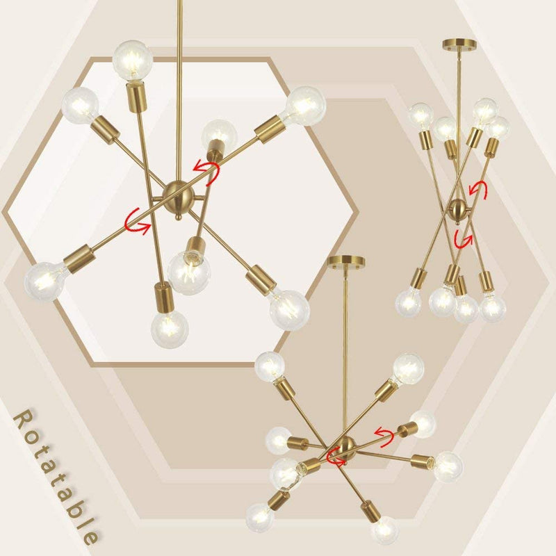 8 Lights Modern Sputnik Chandelier Lighting with Adjustable Arms Mid Century Pendant Light Vintage Industrial Farmhouse Ceiling Light Fixture Brushed Brass by BONLICHT Home & Garden > Lighting > Lighting Fixtures > Chandeliers BONLICHT   