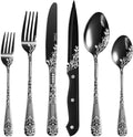 Fivent 24-Piece Easter Flatware Set, Service for 4, Stainless Steel Flatware Set with Steak Knives, Mirror Polished Cutlery Set, Easter Decorations Table Setting, Hand Wash Recommended Home & Garden > Decor > Seasonal & Holiday Decorations Fivent Damask Rose  